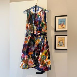 Coast watercolor print dress with belt